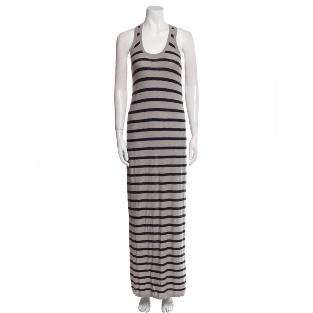 Vince 100% Cotton Gray & Blue  Striped Racerback Maxi Dress Size M